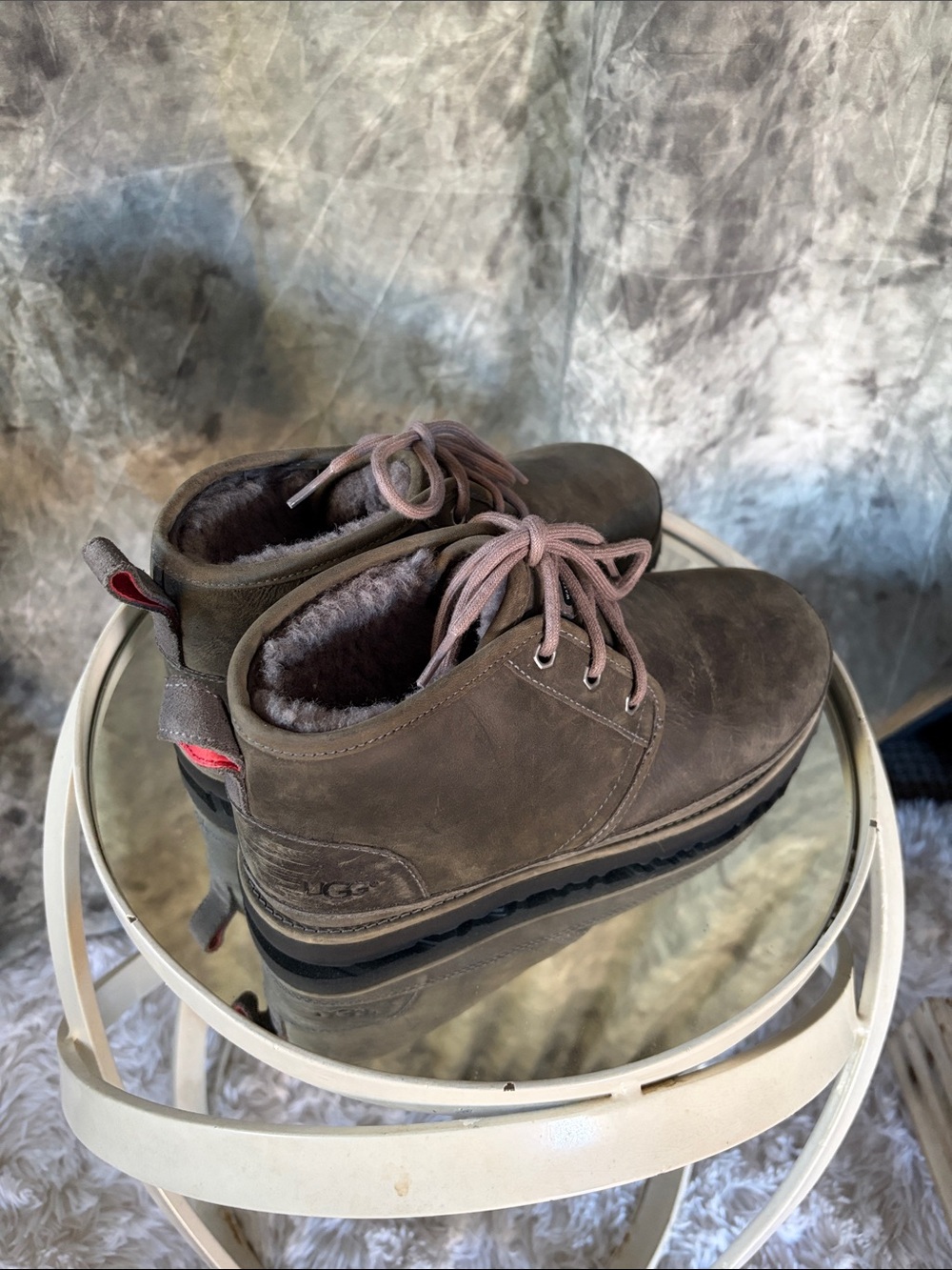 Ugg Men's Brown Lace-Up Casual Boots with Fleece Lining